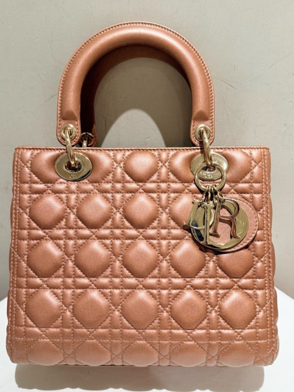 Dior Lady Dior Pearlescent Pink Gold Cannage Handbag - Picture 6 of 9